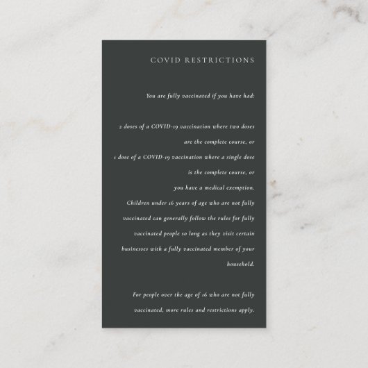 黒ミニマル白タイポグラフィコビデ詳細 エンクロージャーカード (裏面)