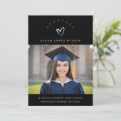 黒ミニマル白ハート写真卒業帽子 案内状 (スタンド正面)