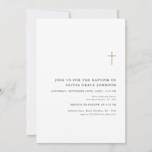 黒ミニマル白バプテ男女兼用ィス金ゴールド 招待状 (正面)