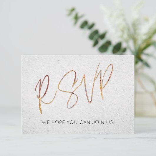 黒ミニマル白バラ金ゴールドタイプ結婚式RSVP 招待状 (スタンド正面)