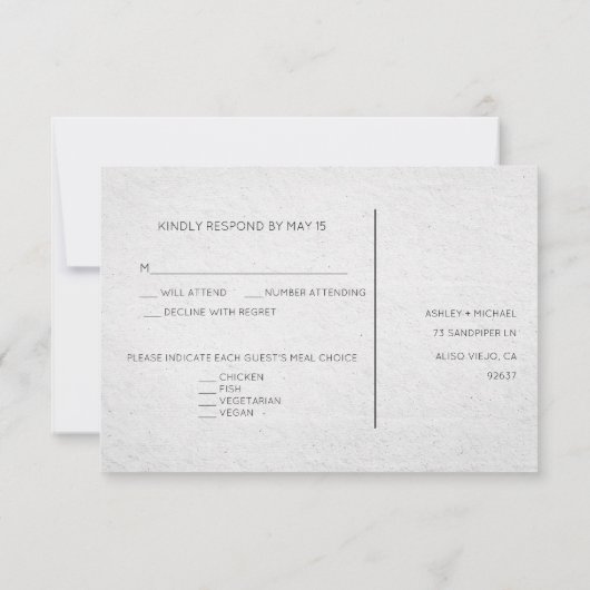 黒ミニマル白バラ金ゴールドタイプ結婚式RSVP 招待状 (裏面)