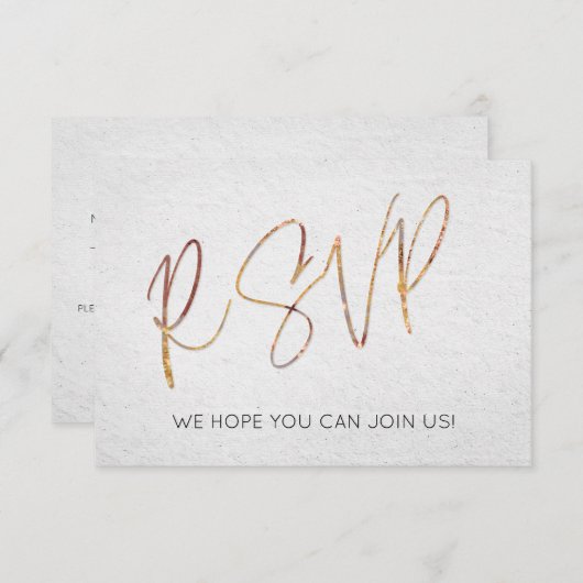 黒ミニマル白バラ金ゴールドタイプ結婚式RSVP 招待状 (正面/裏面)