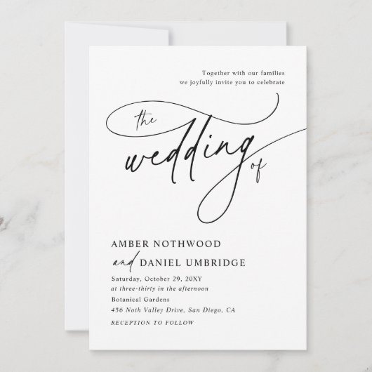 黒ミニマル白フォトズ結婚ーズ 招待状 (正面)