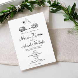 黒ミニマル白フローライスラーム結婚ニカ 招待状