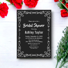 黒ミニマル白フローラモダンブライダルシャワー 招待状