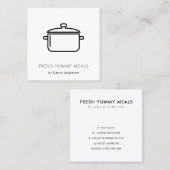 黒ミニマル白ポット料理人ケータリング スクエア名刺 (正面/裏面)