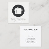黒ミニマル白ポット料理人ケータリング スクエア名刺 (正面/裏面)
