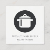 黒ミニマル白ポット料理人ケータリング スクエア名刺 (正面)