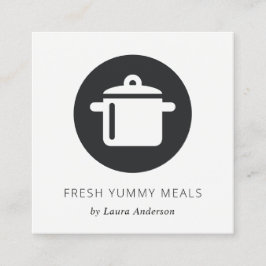黒ミニマル白ポット料理人ケータリング スクエア名刺