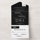 黒ミニマル白モダンシンプル結婚の オールインワン招待状 (内側)