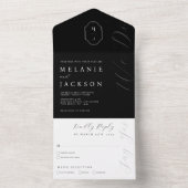 黒ミニマル白モノグラムパーソナライズされたクレスト オールインワン招待状 (内側)