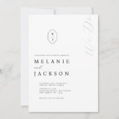黒ミニマル白モノグラムパーソナライズされたクレスト 招待状 (正面)