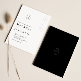 黒ミニマル白モノグラムパーソナライズされたクレスト 招待状