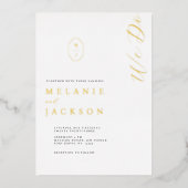 黒ミニマル白モノグラムパーソナライズされたクレスト 箔招待状 (正面)