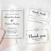 黒ミニマル白モノグラム結婚式招待状 招待状