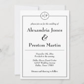 黒ミニマル白モノグラム結婚式招待状 招待状 (正面)