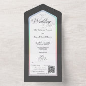 黒ミニマル白レインボーモダンQRコード オールインワン招待状 (内側)