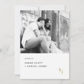 黒ミニマル白ロマンチック写結婚真 招待状 (正面)