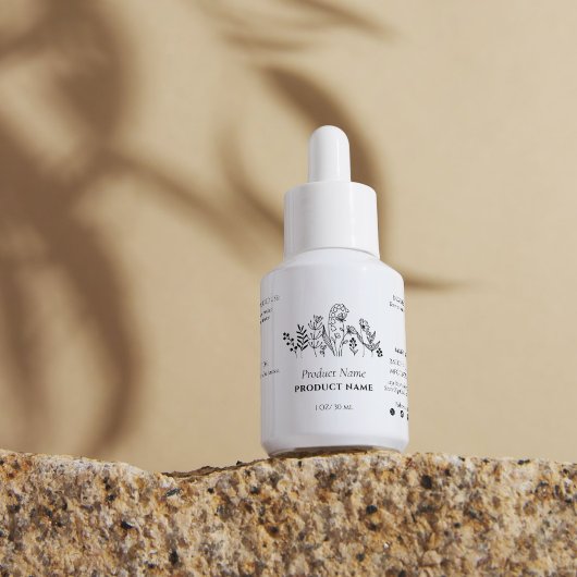 黒ミニマル白ワイルドフラワー製品ラベル ラベル