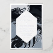 黒ミニマル白抽象芸術結婚銀 箔招待状 (正面)