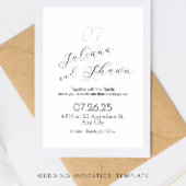 黒ミニマル白結婚式招待状 招待状