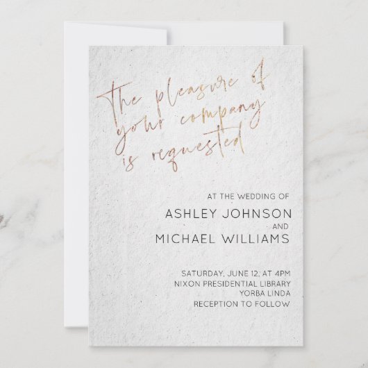 黒ミニマル白金ゴールド型結婚式招待状 招待状 (正面)