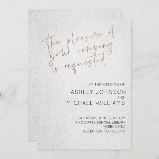 黒ミニマル白金ゴールド型結婚式招待状 招待状 (正面/裏面)