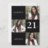 黒ミニマル白3枚の写真21歳の誕生日 招待状 (正面)