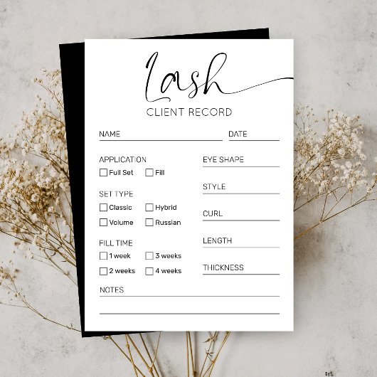 黒ミニマル白Lash Clientレコード型枠 名刺