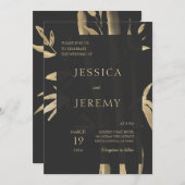 黒ミニマル竹ア日本のジア結婚ズ 招待状 (正面/裏面)