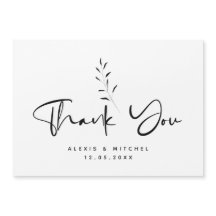 黒ミニマル筆植物学サンキューカード