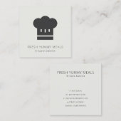 黒ミニマル素朴白シェフハットケータリング スクエア名刺 (正面/裏面)