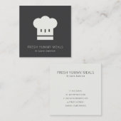 黒ミニマル素朴白シェフハットケータリング スクエア名刺 (正面/裏面)