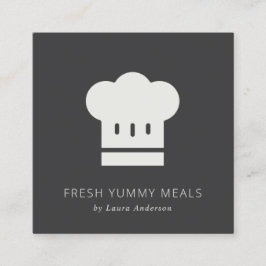 黒ミニマル素朴白シェフハットケータリング スクエア名刺