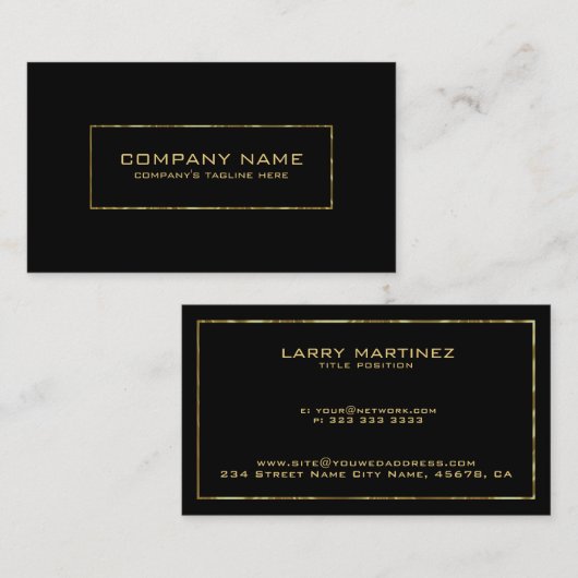 黒ミニマル色と光沢のある金ゴールド縁どフレーム 名刺 (正面/裏面)