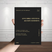 黒ミニマル色と金ゴールド幾何学色あせた写結婚真 招待状