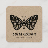 黒ミニマル蝶の毛&メイクアップ素朴工芸 スクエア名刺 (正面)