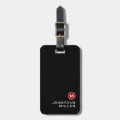 黒ミニマル赤クラシックモノグラムの ラゲッジタグ (正面縦)