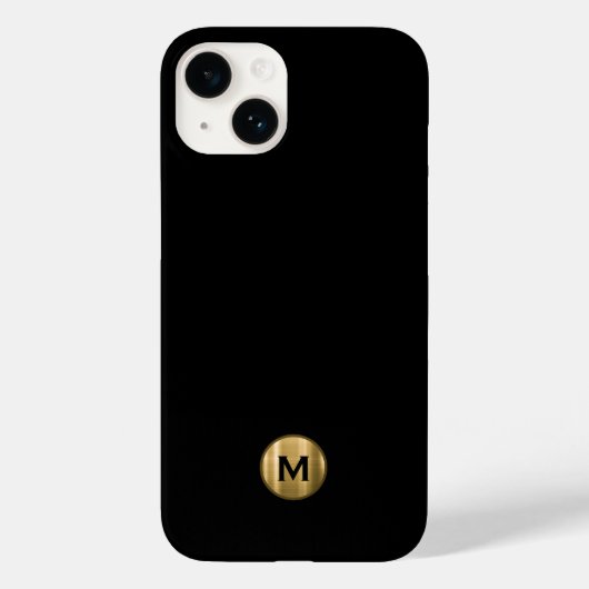 黒ミニマル金ゴールドブラシ仕上げ金属モノグラム Case-Mate iPhoneケース (裏面)