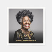 黒ミニマル金ゴールドモダン写真90誕生日 スタンダードカクテルナプキン (正面)