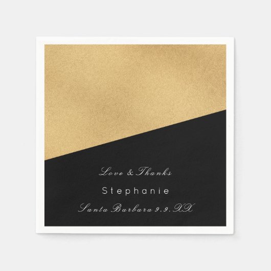黒ミニマル金ゴールド金属ブライダル企業の結婚の スタンダードカクテルナプキン (正面)