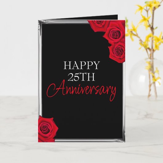 黒ミニマル銀の夫25周年記念 カード (黄色い花)