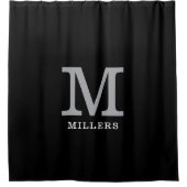 黒ミニマル銀姓モノグラムの  シャワーカーテン (正面)
