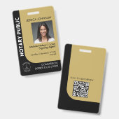 黒ミニマル&金ゴールド公証人ロゴ写真QRバッジ バッジ (正面＆裏面)