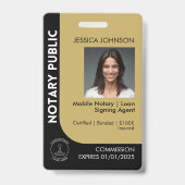 黒ミニマル&金ゴールド公証人ロゴ写真QRバッジ バッジ (正面)