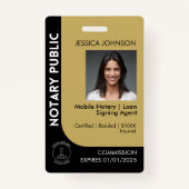 黒ミニマル&金ゴールド公証人ロゴ写真QRバッジ バッジ (正面)