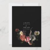 黒ムーディウエディング招待 | 劇的な花模様 招待状 (裏面)