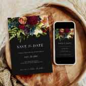 黒ムーディフローラバーガンディ結婚式の日付を保存 招待状