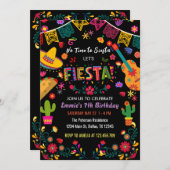 黒メキシカン誕生日パーティーFiesta, No Siesta 招待状 (正面/裏面)