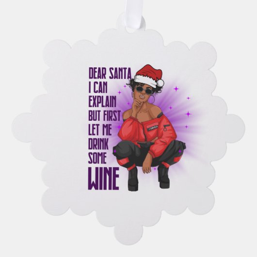 黒メラニンいけなシエスタワイン愛好家クリスマス+ オーナメントカード (正面)